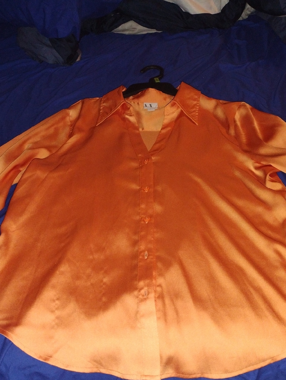 Worthington Orange Satin Button-Up Top